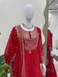Load image into Gallery viewer, Red Faux Georgette Embroidered Sharara Set with Lace Border Dupatta ClothsVilla