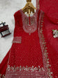 Load image into Gallery viewer, Red Faux Georgette Embroidered Sharara Set with Lace Border Dupatta ClothsVilla