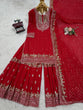 Load image into Gallery viewer, Red Faux Georgette Embroidered Sharara Set with Lace Border Dupatta ClothsVilla