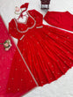 Load image into Gallery viewer, Red Faux Georgette Thread &amp; Sequin Embroidered Anarkali Set with Pant and Dupatta ClothsVilla