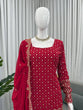 Load image into Gallery viewer, Red Faux Georgette Thread &amp; Sequin Work Sharara Set with Matching Dupatta ClothsVilla