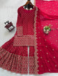 Load image into Gallery viewer, Red Faux Georgette Thread &amp; Sequin Work Sharara Set with Matching Dupatta ClothsVilla