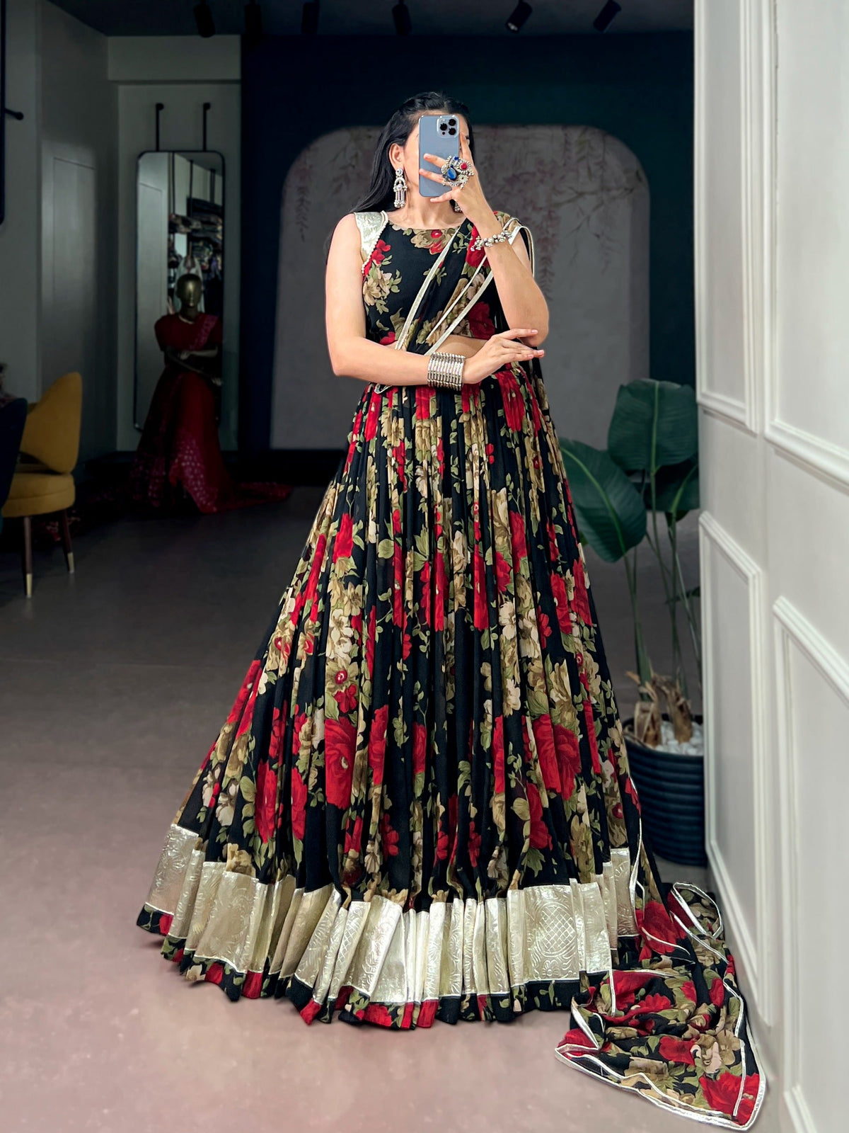 Red Floral Print Lehenga Choli ClothsVilla
