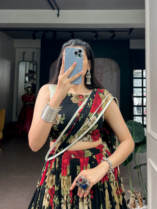 Red Floral Print Lehenga Choli ClothsVilla
