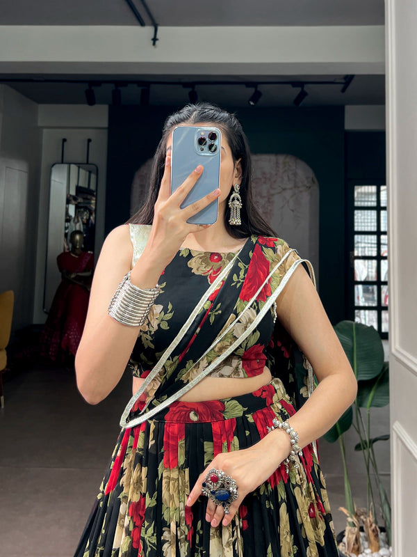 Red Floral Print Lehenga Choli ClothsVilla