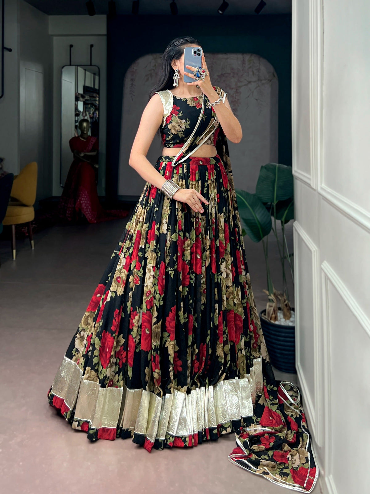 Red Floral Print Lehenga Choli ClothsVilla