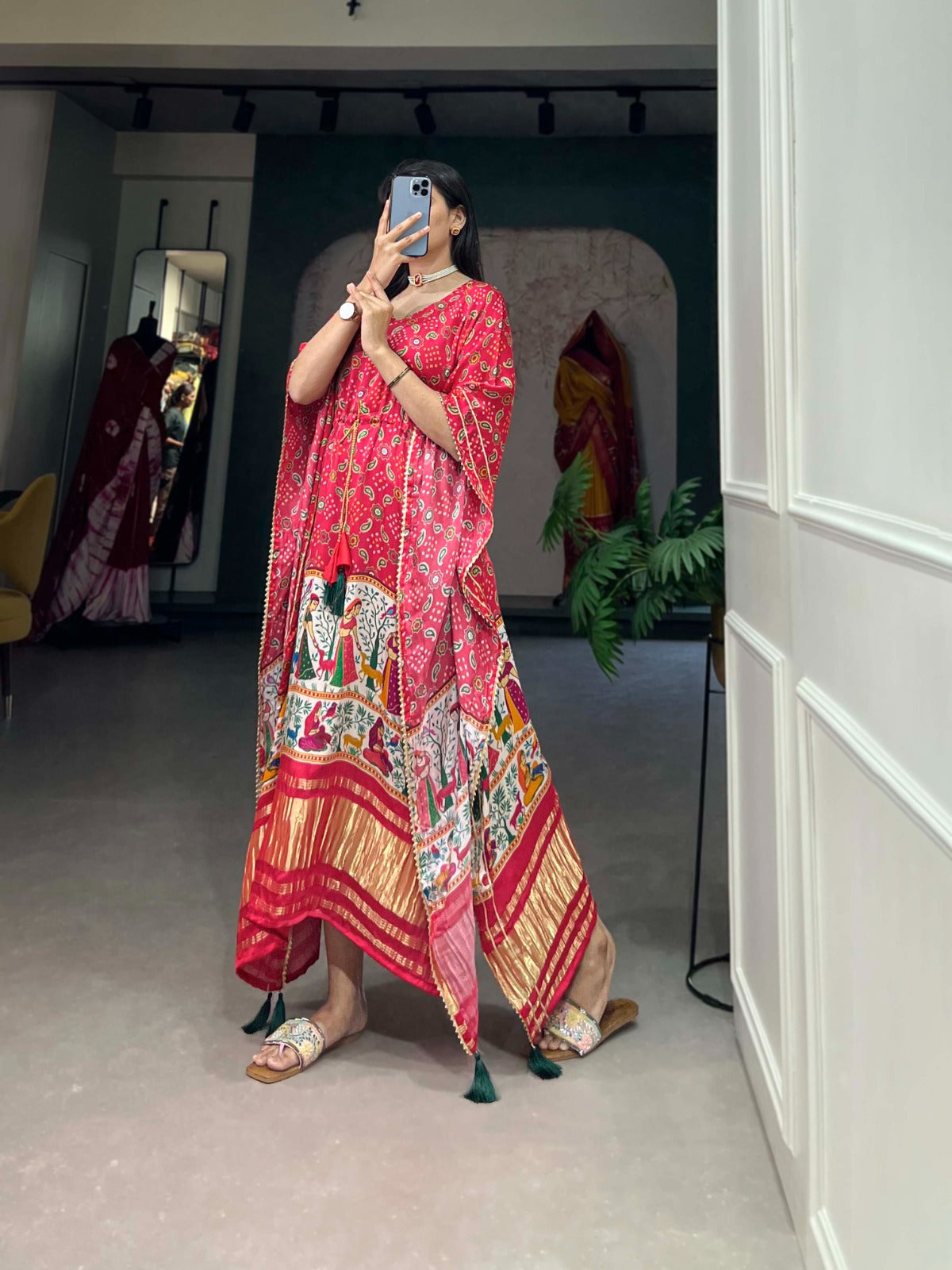 Red Gaji Silk Kaftan - Effortless Elegance for Every Occasion Secondary image
