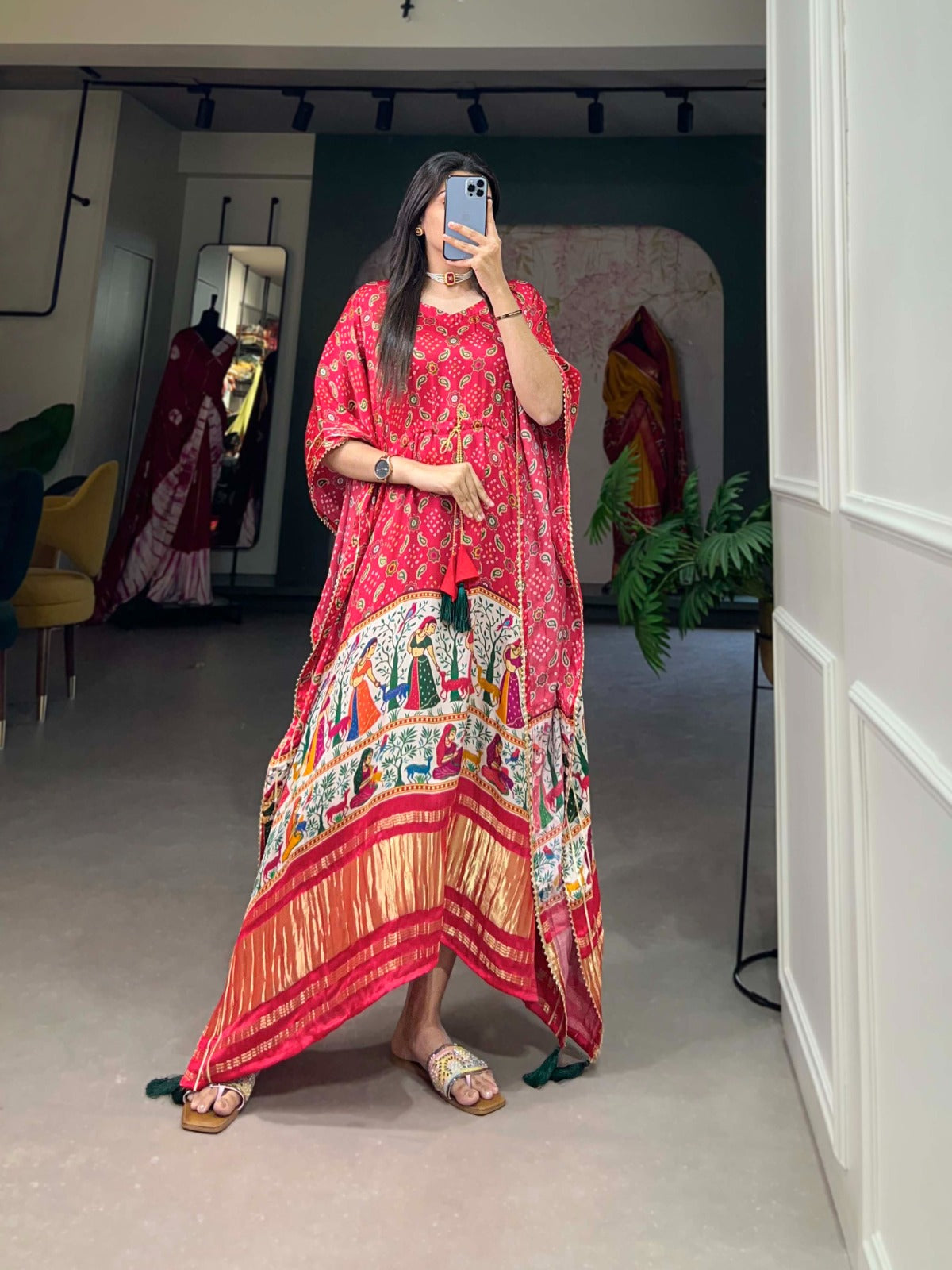 Red Gaji Silk Kaftan - Effortless Elegance for Every Occasion ClothsVilla Main image