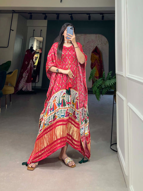 Red Gaji Silk Kaftan - Effortless Elegance for Every Occasion ClothsVilla Main image