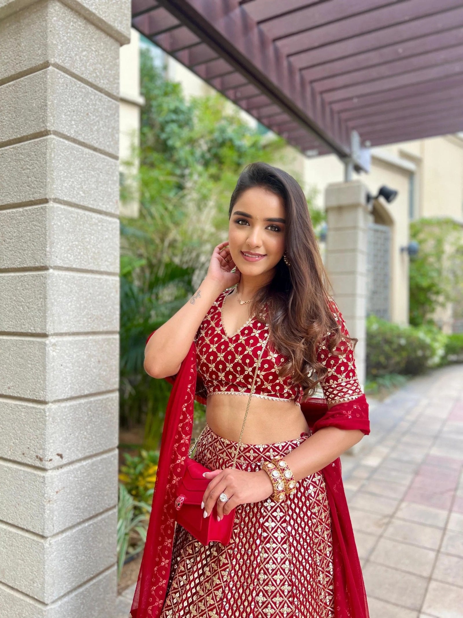 Red Georgette Designer Lehenga Set ClothsVilla