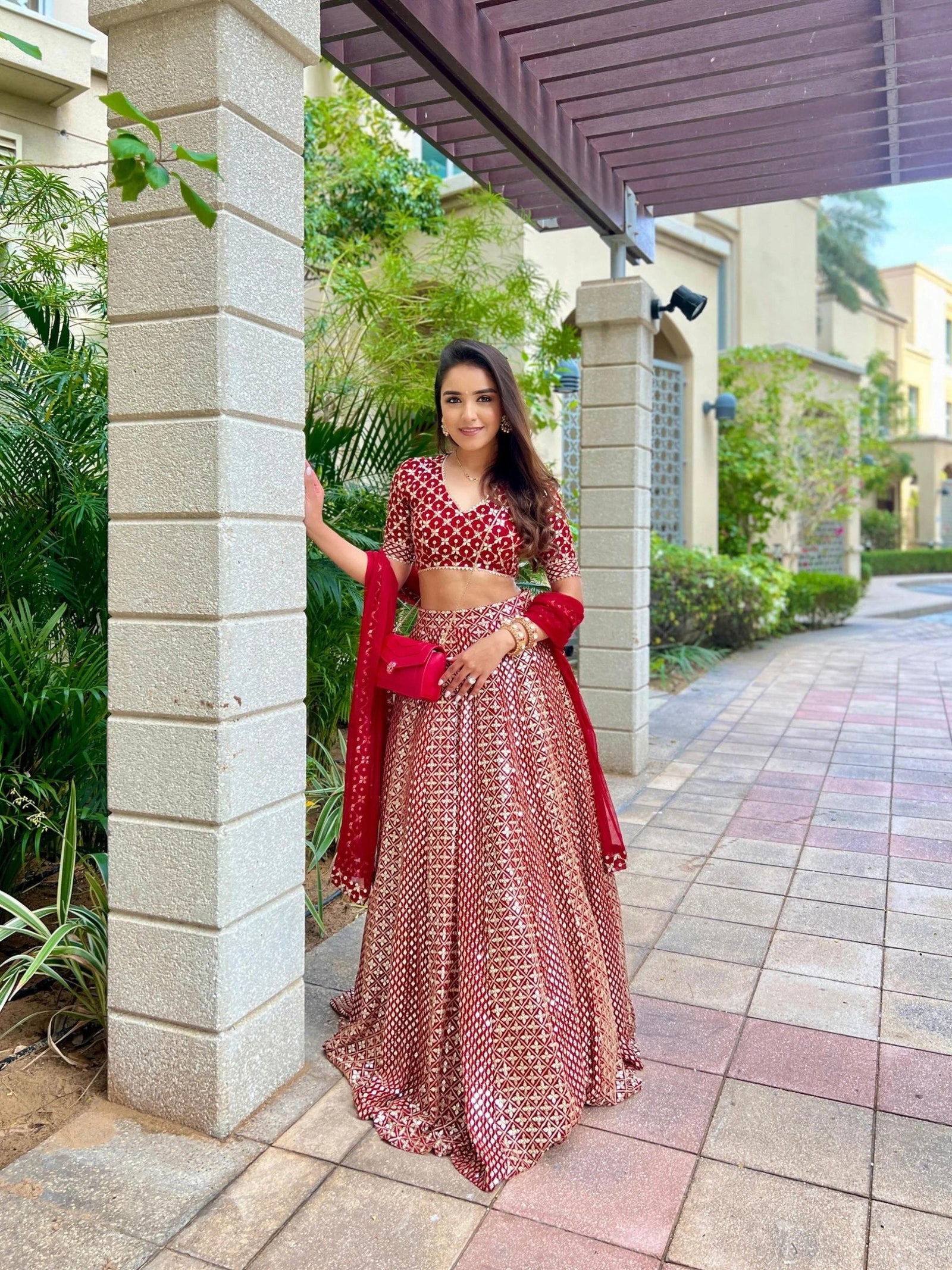 Red Georgette Designer Lehenga Set ClothsVilla