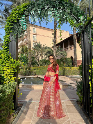 Red Georgette Designer Lehenga Set ClothsVilla