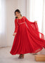 Red Georgette Gown with Lace Dupatta ClothsVilla