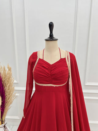 Red Georgette Gown with Lace Dupatta ClothsVilla