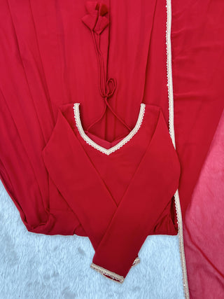 Red Georgette Gown with Lace Dupatta ClothsVilla