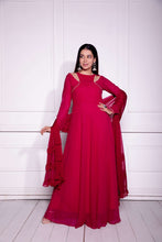 Load image into Gallery viewer, Red Georgette Gown with Matching Dupatta ClothsVilla