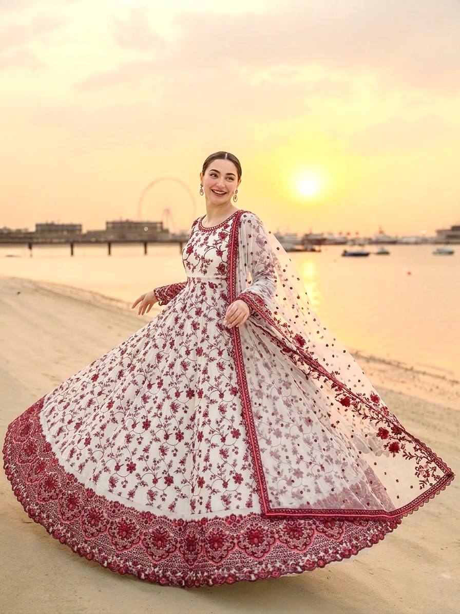 Red Georgette & Organza Silk Gown ClothsVilla