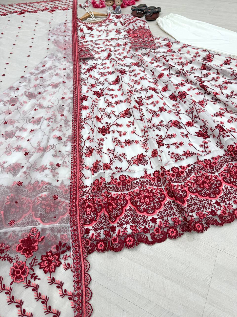 Red Georgette & Organza Silk Gown ClothsVilla
