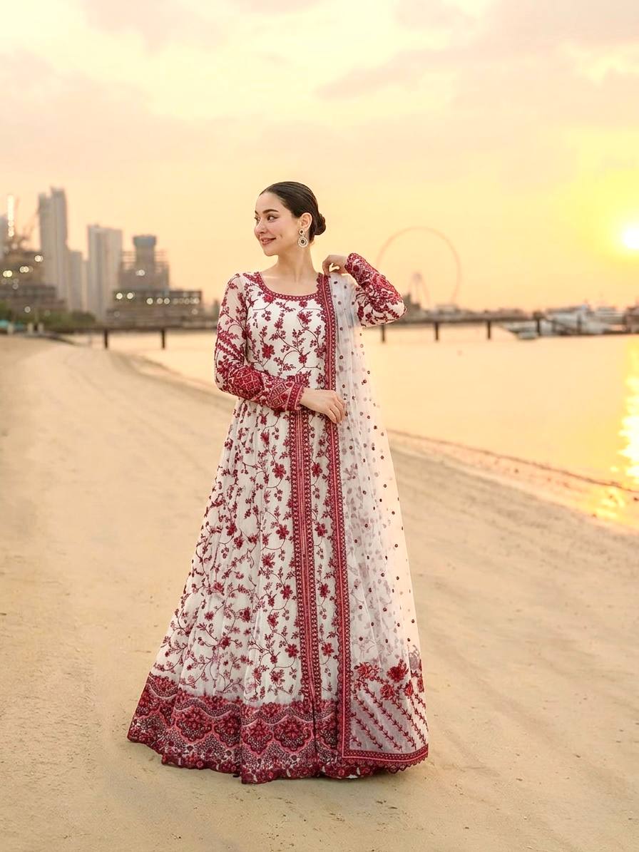 Red Georgette & Organza Silk Gown ClothsVilla