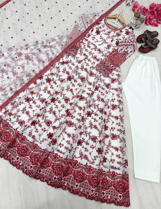 Red Georgette & Organza Silk Gown ClothsVilla
