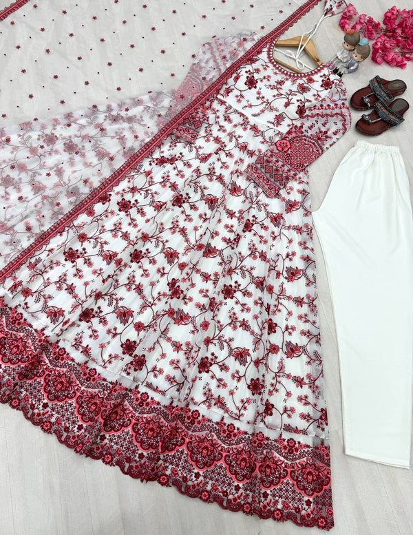Red Georgette & Organza Silk Gown ClothsVilla