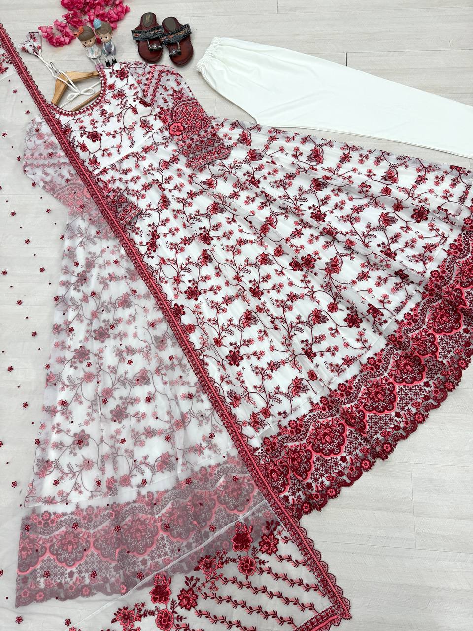 Red Georgette & Organza Silk Gown ClothsVilla