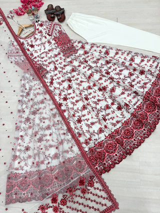 Red Georgette & Organza Silk Gown ClothsVilla