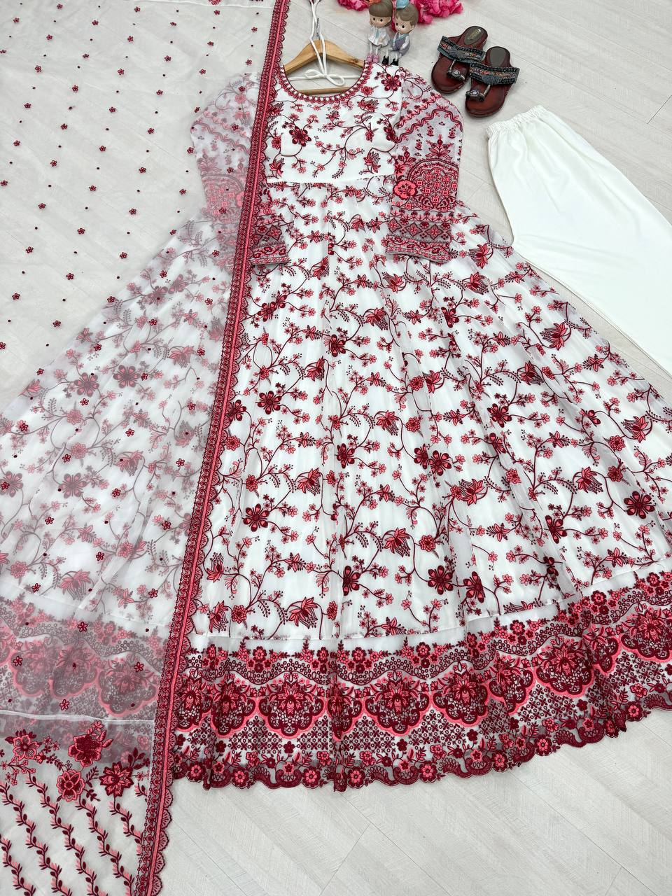 Red Georgette & Organza Silk Gown ClothsVilla