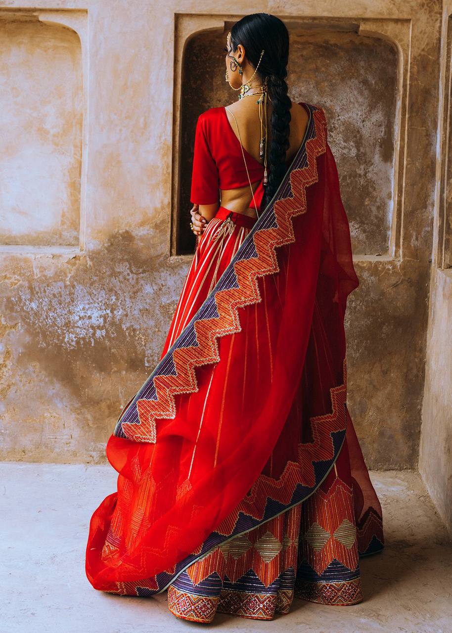 Red Groove in Style – Elegant Japan Satin Lehenga Set ClothsVilla