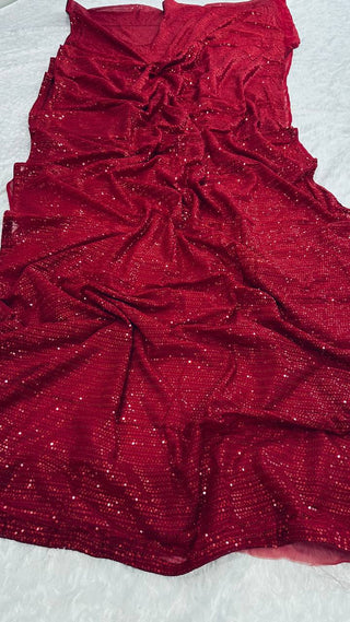 Red Heart-Capturing Georgette Saree with Sequins Work — An Elegant Delight ClothsVilla