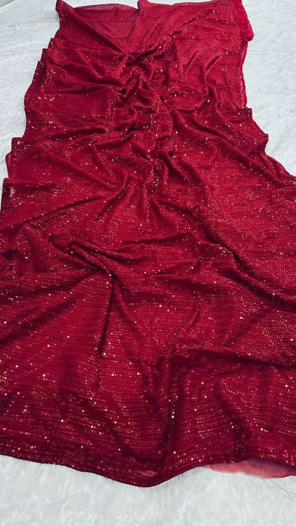 Red Heart-Capturing Georgette Saree with Sequins Work — An Elegant Delight ClothsVilla