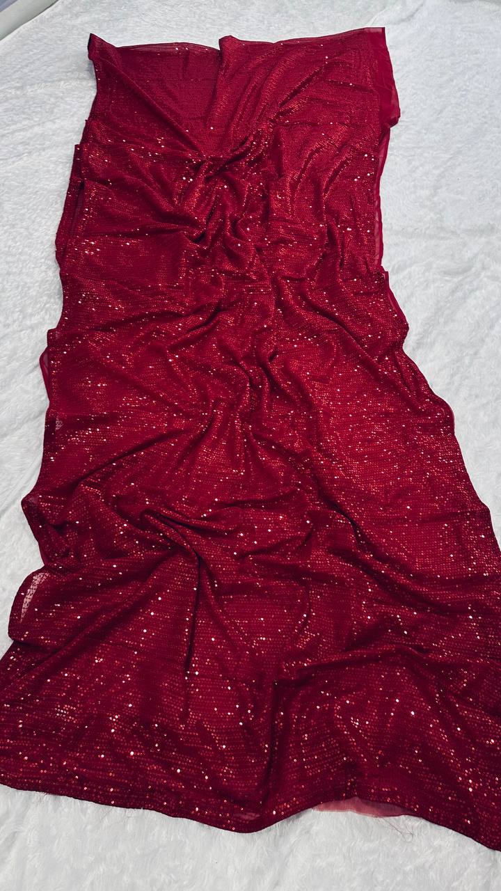 Red Heart-Capturing Georgette Saree with Sequins Work — An Elegant Delight ClothsVilla Main image