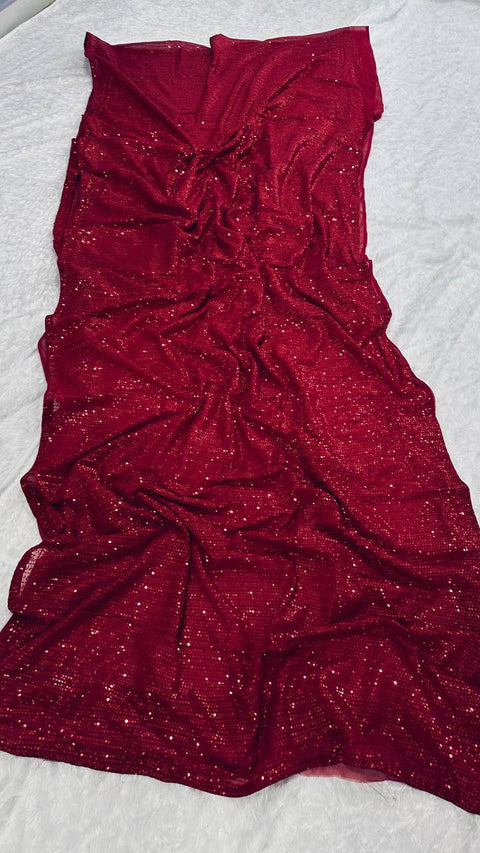 Red Heart-Capturing Georgette Saree with Sequins Work — An Elegant Delight ClothsVilla Main image