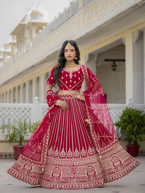 Red Heavy Bridal Lehenga Choli ClothsVilla Main image