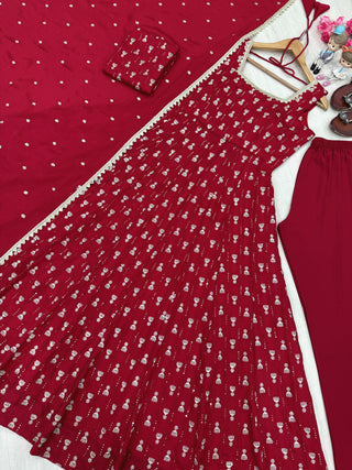 Red Heavy Embroidered Gown ClothsVilla