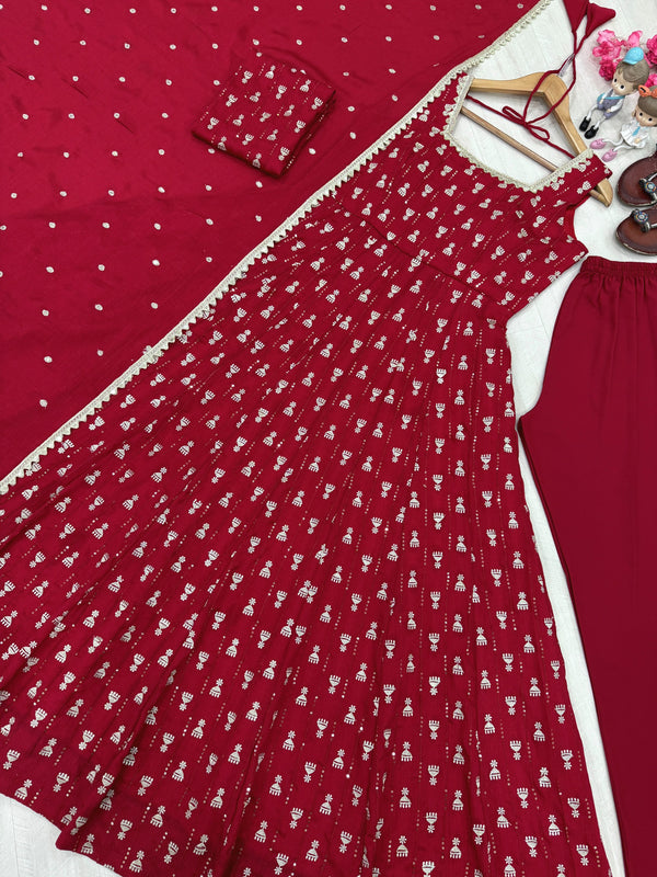 Red Heavy Embroidered Gown ClothsVilla