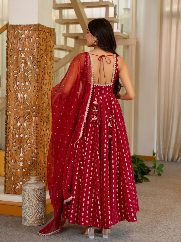 Red Heavy Embroidered Gown ClothsVilla