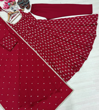 Red Heavy Embroidered Gown ClothsVilla