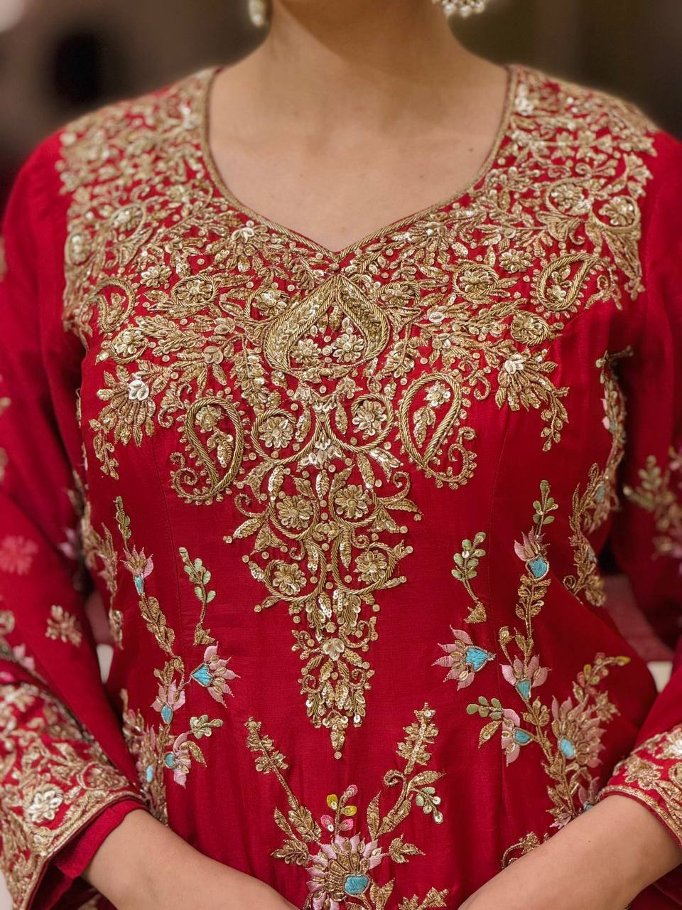 Red Heavy Embroidered Plazzo Dupatta Set ClothsVilla