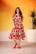 Load image into Gallery viewer, Red ichitra Silk Floral Print Frock with 5-Meter Flair ClothsVilla