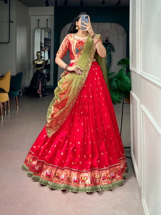 Red Jacquard Silk Paithani Lehenga ClothsVilla