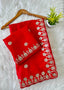 Red Jimmy Choo Saree with Beautiful Jaipuri Gota Work – Complete with Matching Running Blouse ClothsVilla