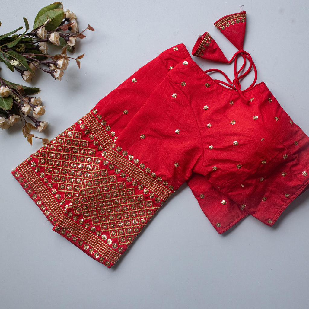 Red Kashish Silk Blouse with Beautiful Embroidery and Sequined Touch ClothsVilla