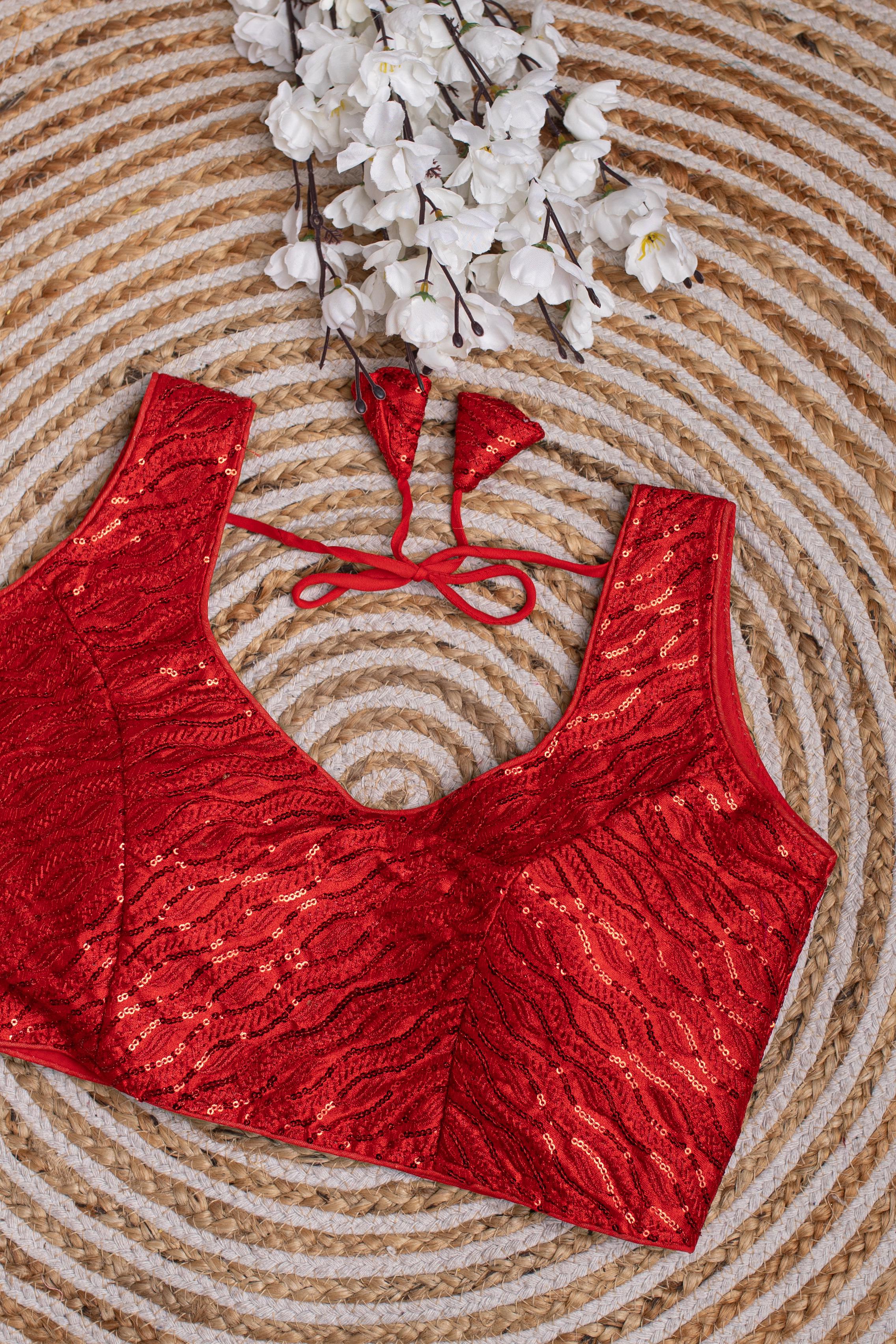 Red Kashish Silk Blouse with Tone-to-Tone Sequin Work ClothsVilla Main image