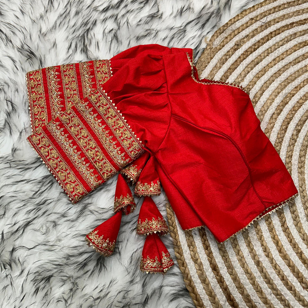 Red Kilmora Silk Blouse with Handcrafted Embroidery and Sequence Accents ClothsVilla