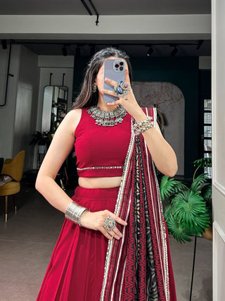 Red Lehenga Choli with Mirror Work ClothsVilla