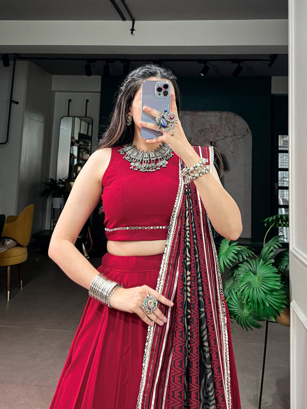 Red Lehenga Choli with Mirror Work ClothsVilla