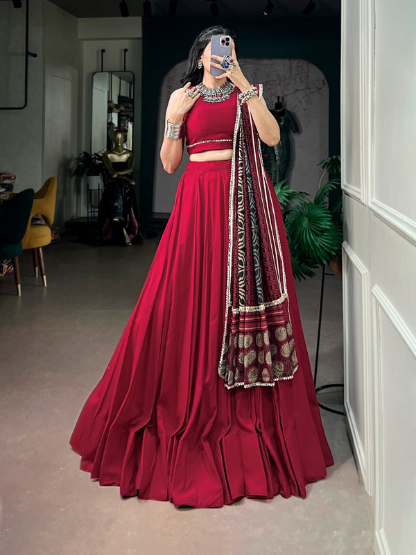 Red Lehenga Choli with Mirror Work ClothsVilla