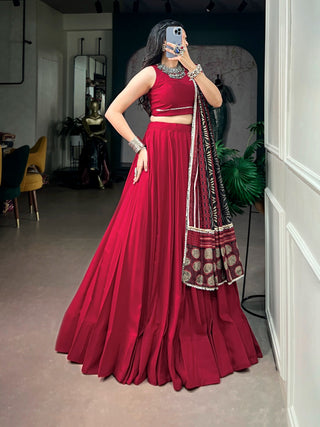 Red Lehenga Choli with Mirror Work ClothsVilla