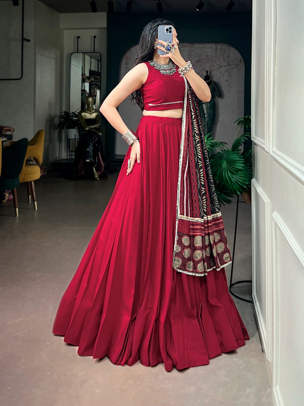 Red Lehenga Choli with Mirror Work ClothsVilla